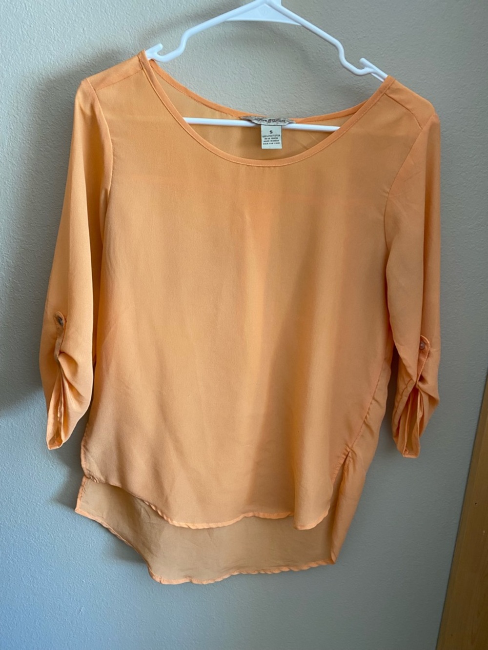 Fun & Flirt Peach Boatneck Roll-Tab Blouse